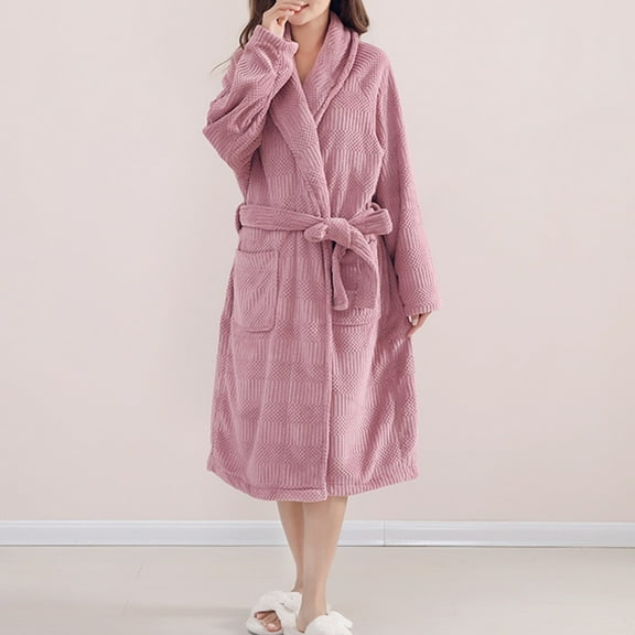 Fanxing Women Robes Fleece Plush Soft, Fluffy Fuzzy Cozy Warm Bathrobe, Shower Spa House Long Robe for Women Purple Free Size