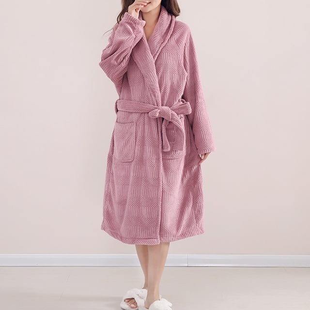 Soki Womens Plush Fleece Bathrobe with Shawl Collar and Pockets - Velvet Soft Fluffy, Warm Long Robe