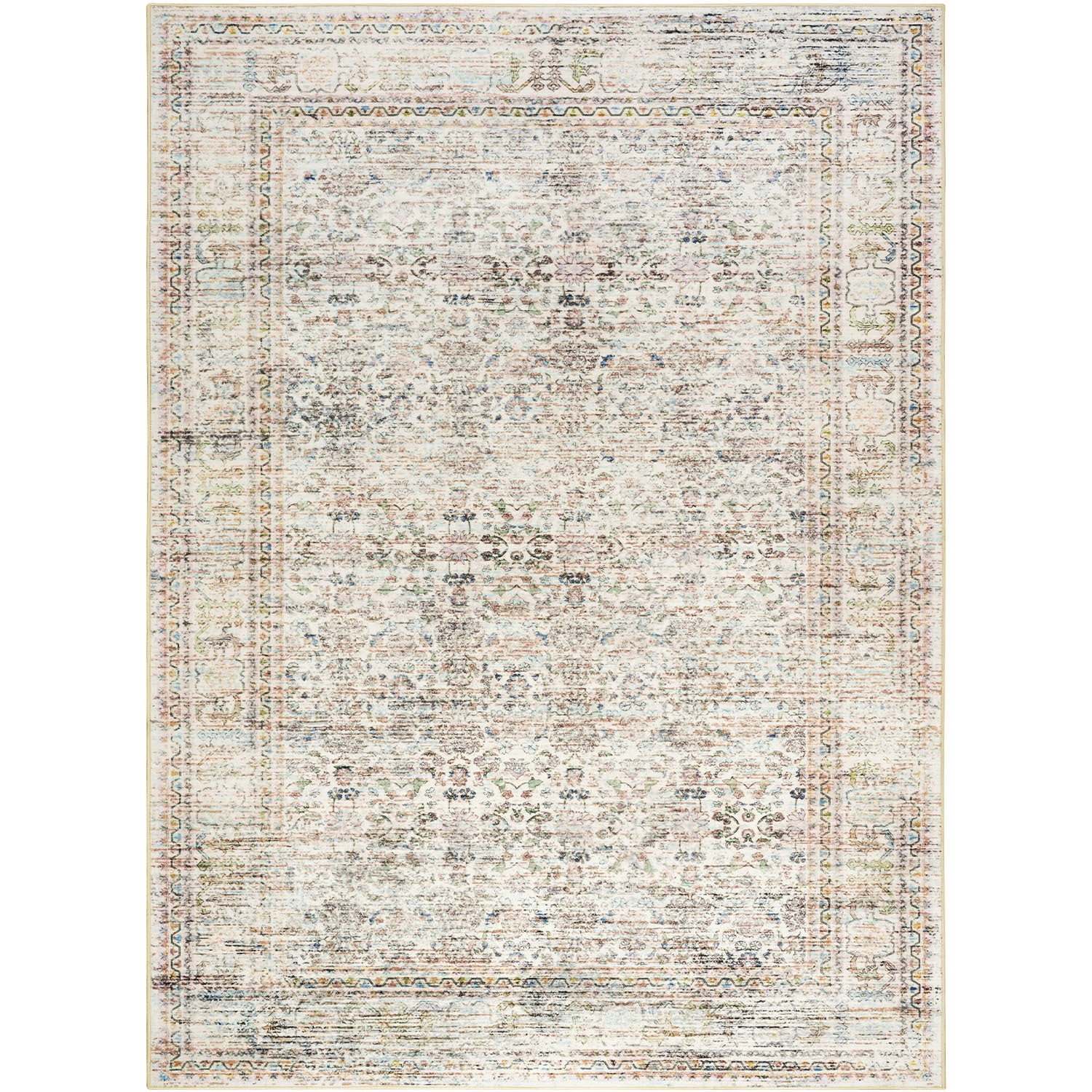 Wondo Floral Washable Rugs, 5x8 Area Rug for Living Room, Soft Large Boho Bedroom Rug, Botanical Non Slip Ultra Thin Floor Carpet for Dining Room Nursery Office, Light Yellow