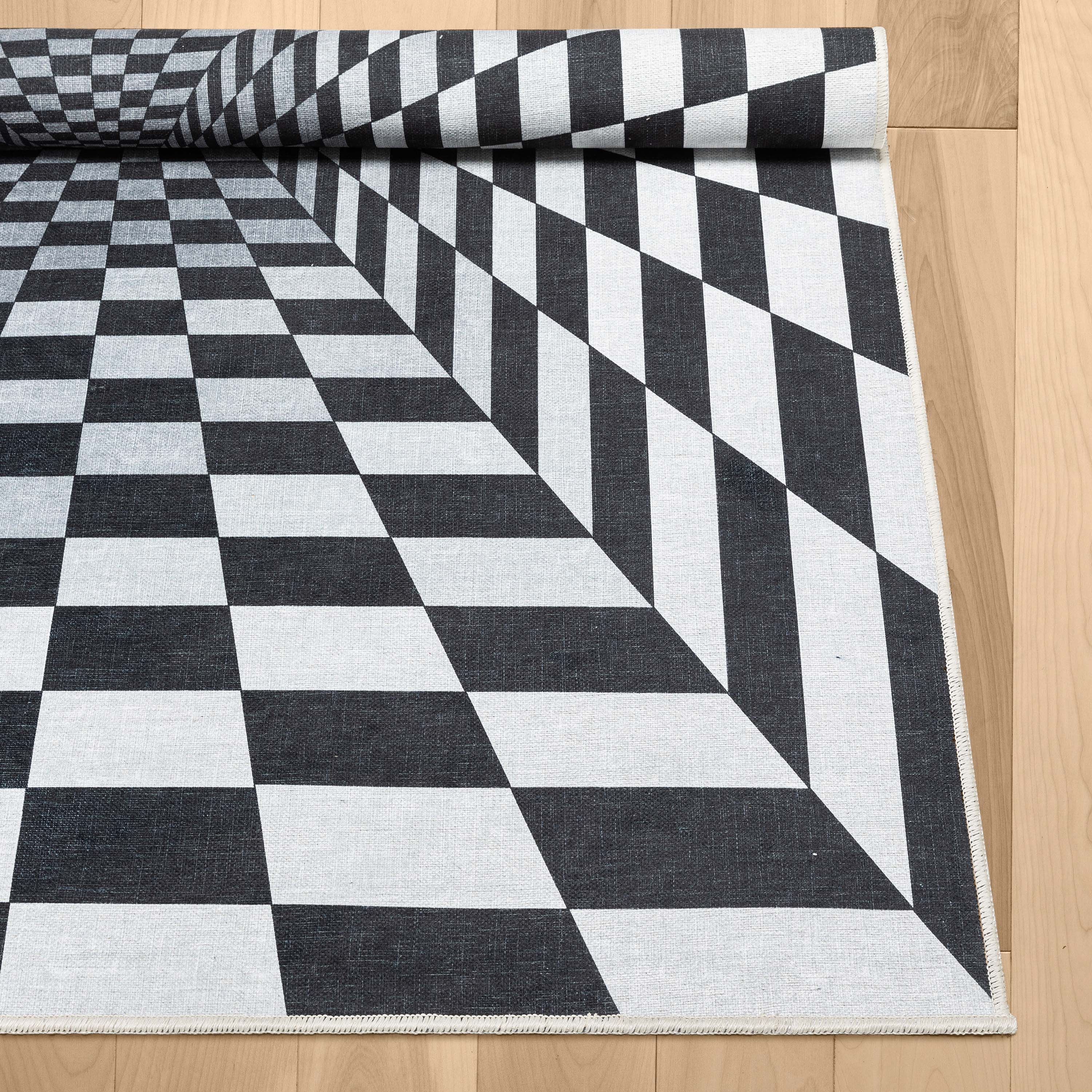 Well Woven Apollo Warp Hole Modern Checkered Black Ivory Printed Distressed Machine Washable 5' x 7' Area Rug