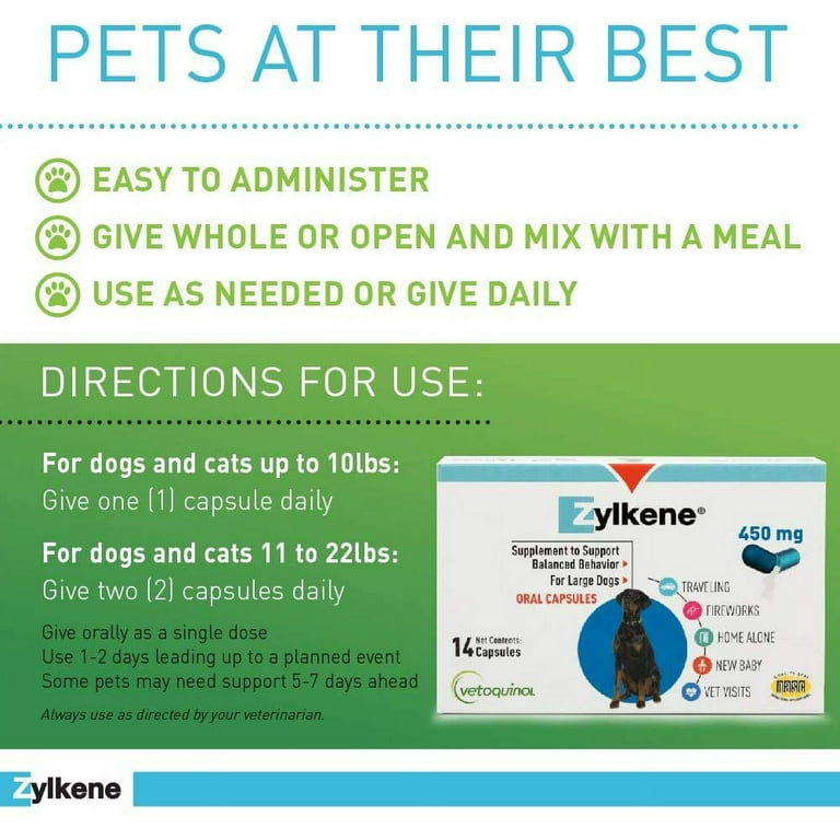 Vetoquinol Zylkene Behavior Support Capsules for Dogs 450mg 14ct