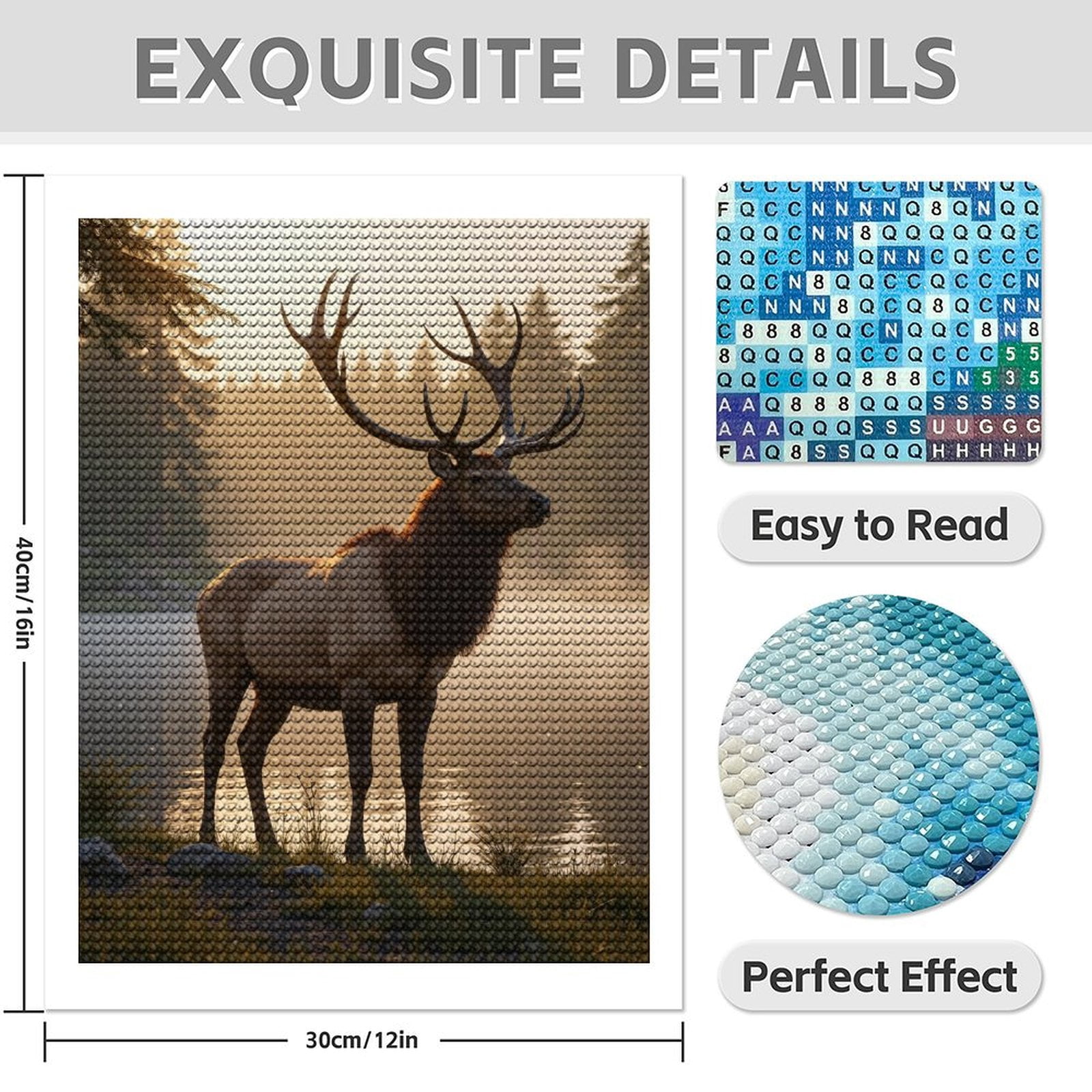 Diamond Art Kit for Adults, Majestic Elk Forest Sunrise Diamond Painting for Adults Beginners, DIY Diamond Art Painting Kits, 5D Diamond Painting Crafts for Home Decor 12x16 Frameless