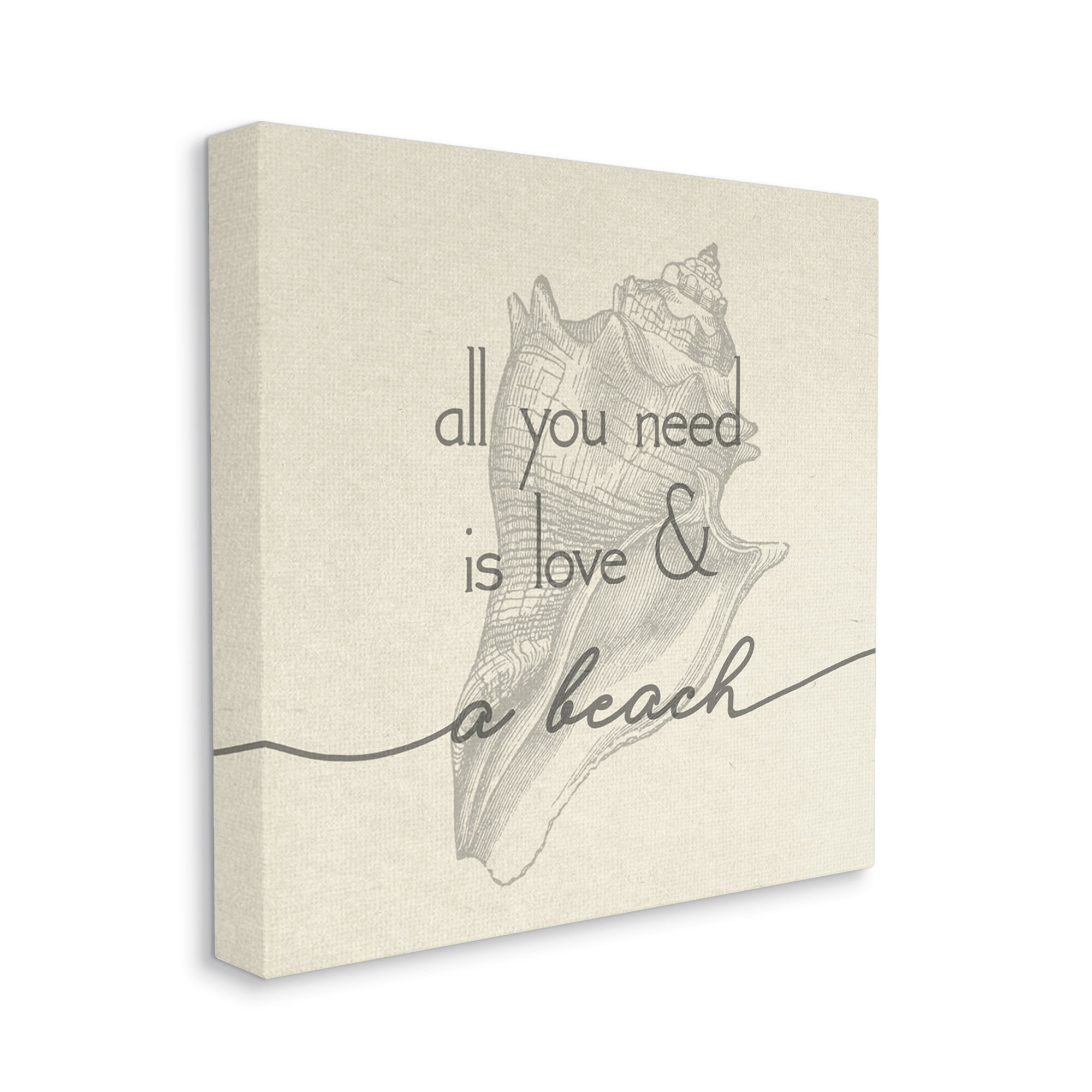 Stupell Industries Love & Beach Typography Phrase Seashell Motif Canvas Wall Art, 17 x 17, Design by Daphne Polselli
