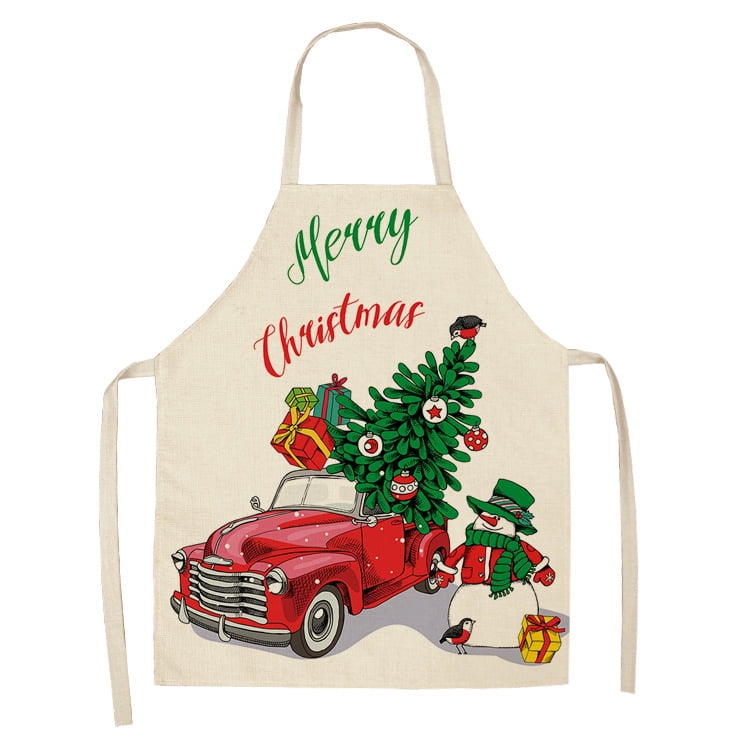 Christmas Decoration Santa Red Apron Cotton Linen Kitchen Cooking Aprons 68×55cm 