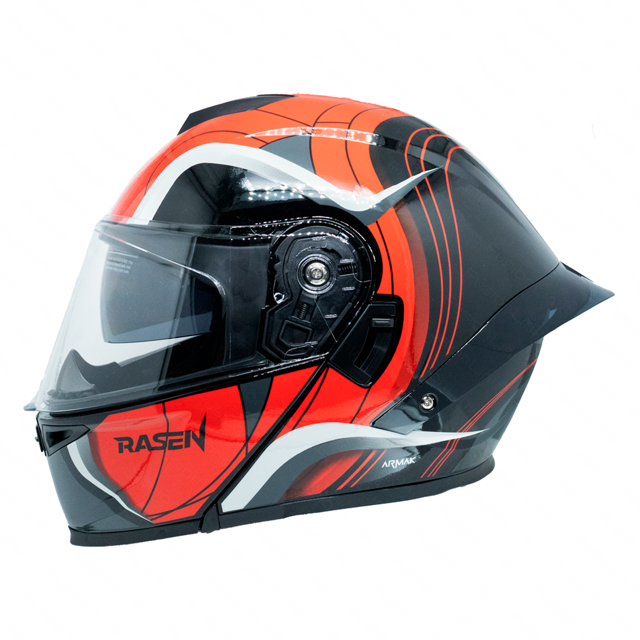 Casco abatible deportivo para moto Rasen rojo con franjas grises rojo L