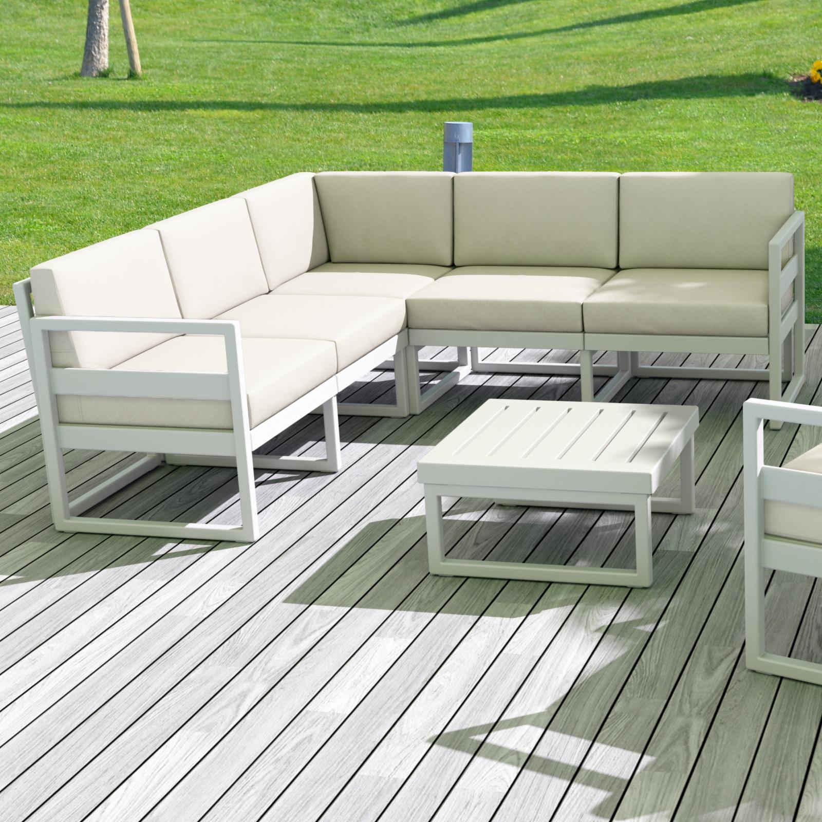 Mykonos Corner Sectional Lounge Set White with Acrylic Fabric Charcoal Cushions - image 5 of 8