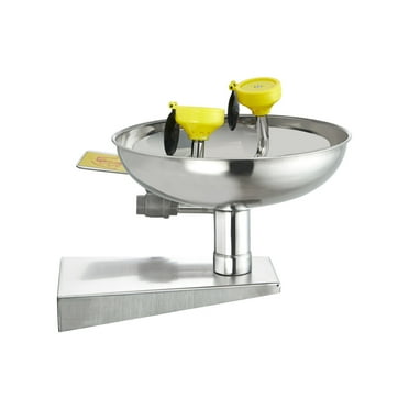 KFFKFF Emergency Eye Wash Station, Stainless Steel Wall-Mounted Eyewash Unit, First Aid Eye Wash Sink 16.14 x 12.99 x 9.45 Inches, Suitable for Laboratories, Factories, Schools, Construction Sites