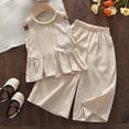 thumbnail image 2 of TOWED22 Toddler Baby Girl Outfits 2 Piece Sleeveless Floral Print Ruffle Tops with Long Pants Clothes(Khaki,2-3 Y), 2 of 7