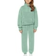thumbnail image 3 of Eltusu Girls Outfit Sets, Elastic Bottom Long Sleeve Zipper Sweatshirts&Sweatpants Sets Green Size 13-14 T, 3 of 7