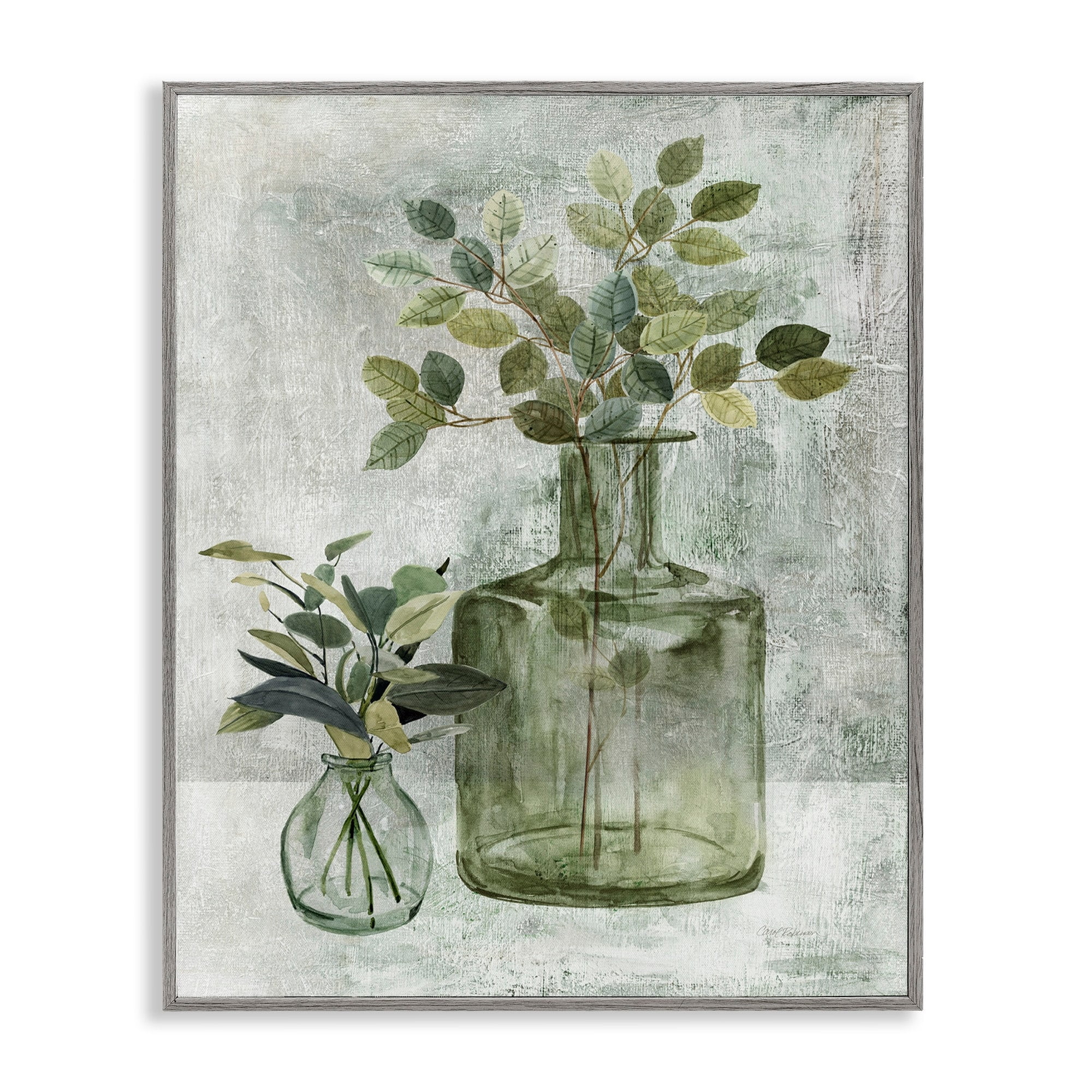 Stupell Industries Herbal Plants Green Leaves Country Vase Rustic Painting, 16 x 20, Design by Carol Robinson