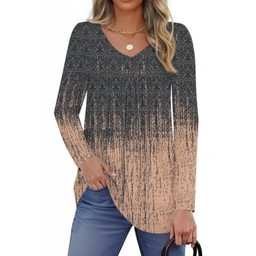 Fantaslook Womens Tops Dressy Casual Pleated Blouses V Neck Long Sleeve Shirts Fall Tunic Tops