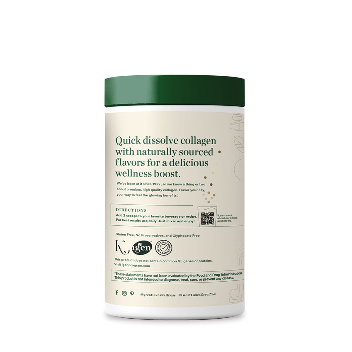 Great Lakes Wellness Grass-Fed Bovine Collagen Peptides, Chocolate, 10 oz (284 g)