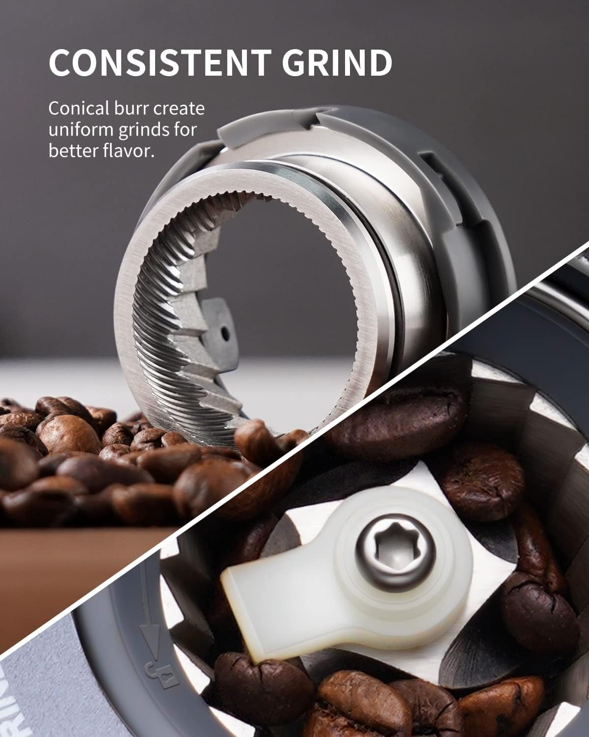 GDOR Conical Burr Espresso Coffee Grinder Electric with Precision Timer 2.0, Touchscreen Adjustable Burr Mill with 51 Precise Settings for Home Use, Anti-static, Stainless Steel