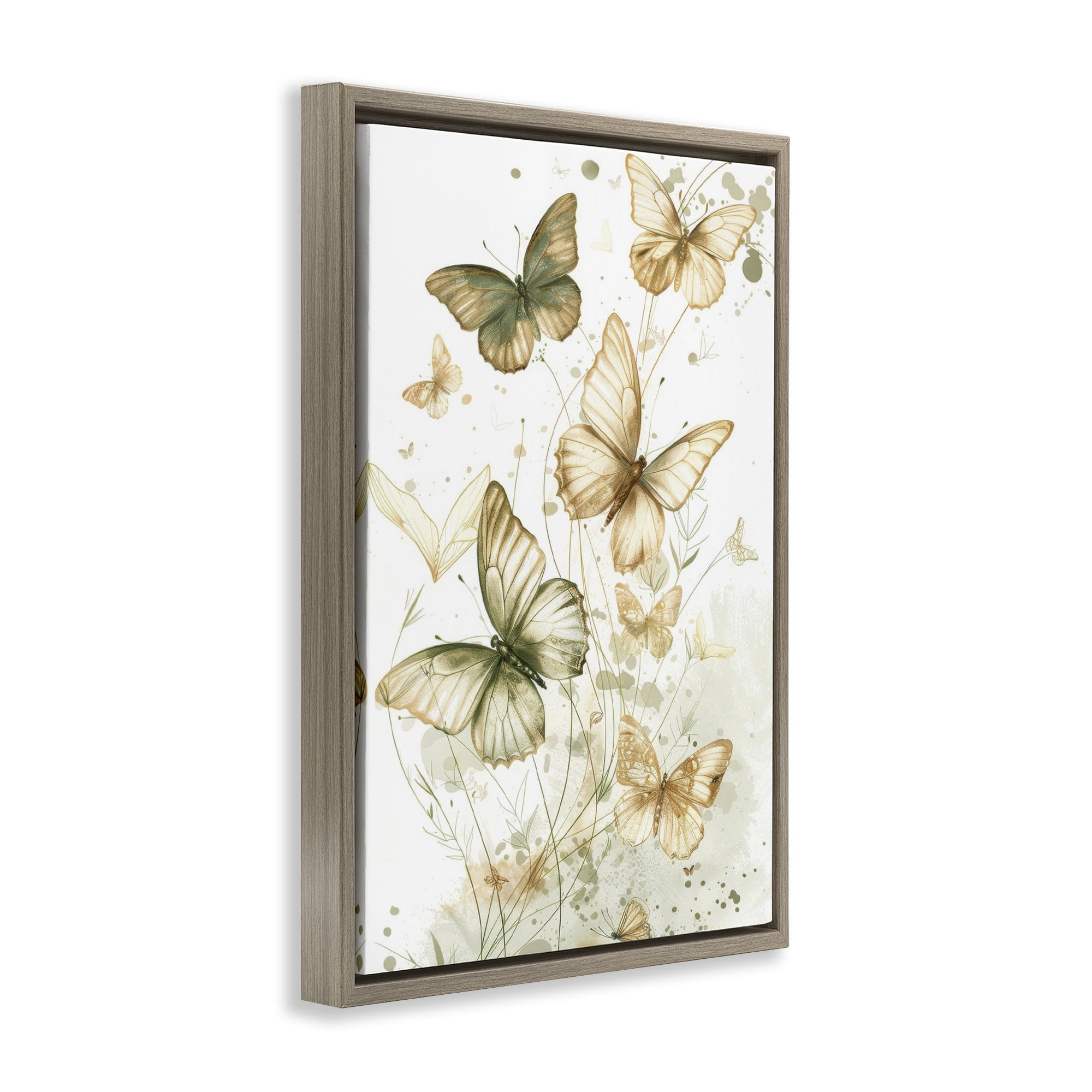 Stupell Industries Neutral Watercolor Butterflies Insects Painting Brown Floater Framed Canvas Art Print Wall Art, 21 x 31