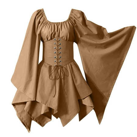 

For Womens Trumpet Sleeve Irish Shirt Dress With Corset Traditional Dress Women M Gothic Retro Long Sleeve Corset Dress