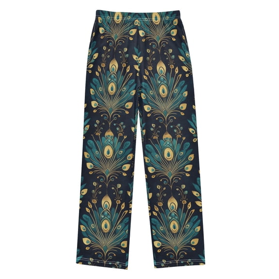 FORMRS Kids Pajama Pants with Pockets Size 6-8Y Boys Lounge Sleep Bottoms, Gold Peacock Pattern