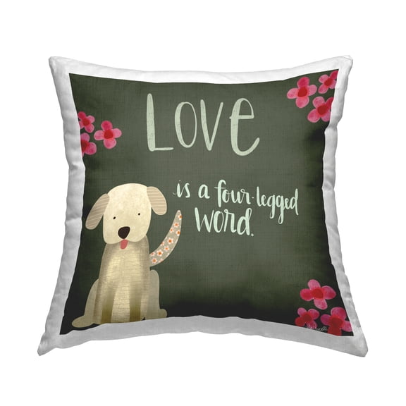 Stupell Industries Dog Lover Happy Puppy Pink Flowers Design by Katie Doucette Throw Pillow