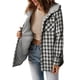 thumbnail image 2 of Chaqueta de Cuadros para Mujer, Larga, Botones, Capucha de Forro , Abrigo Cálido Cuadros Grises S, 2 of 7