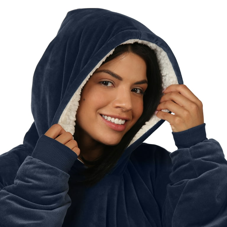 The Comfy Original Blue Microfiber Wearable Blanket Pullover with Pockets Snuggle Sleeve Wrap for Adults Walmart