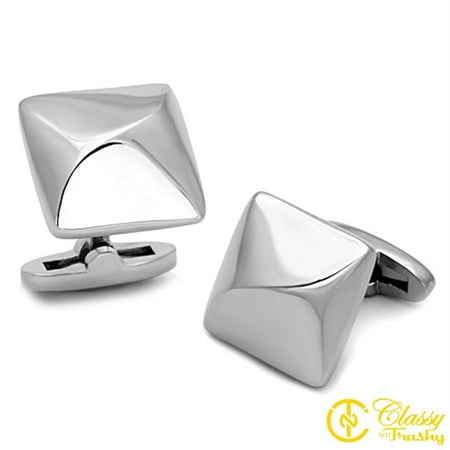 Dome Stud Cufflinks - Classy Not Trashy® Men's Stainless Steel Square Shape Dome Style Silver Color Cufflink