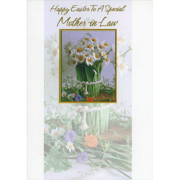 Designer Greetings Daisies Inside Gold Foil Trimmed Die Cut Window Mother-in-Law Easter Card