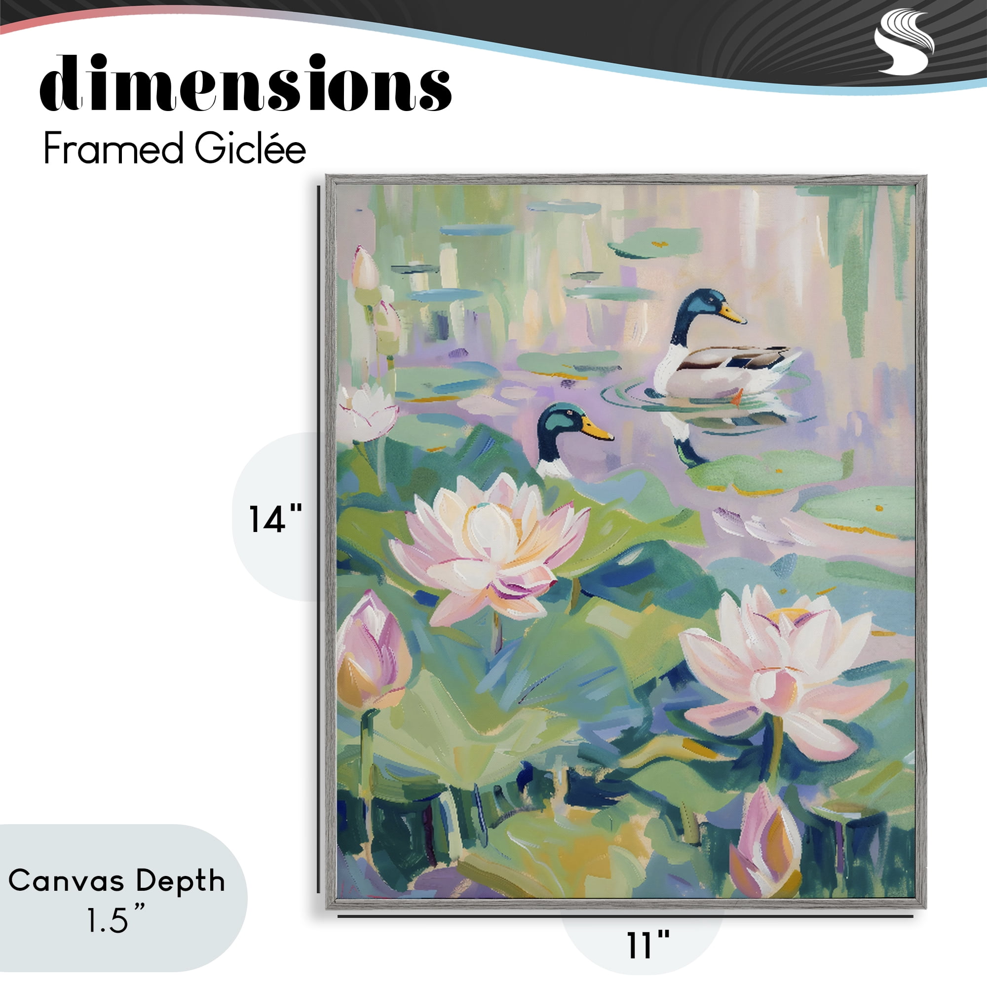 Stupell Industries Duck Pond with Lotus Flowers Gray Framed Giclee Art, design by The Prints Vibe