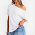 thumbnail image 6 of Off The Shoulder Tops Oversized Tshirts Short Sleeve Basic Tee 2026 Casual Summer Fashion Clothes White 2XL, 6 of 6