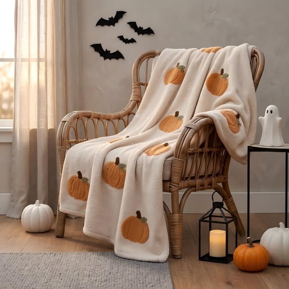 27.6x39.4 Inch Fall Thanksgiving Throw Blanket, Pumpkin Pattern Soft Warm Autumn Flannel Blanket Thanksgiving Cozy Gifts Home Decor for Couch Chair Sofa Bed