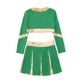 thumbnail image 4 of iEFiEL Kids Girls Color Contrast Patchwork Cheer Leader Dance Outfit Rhinestone Letters Print Crop Top with Pleated Skirt Green 16, 4 of 5