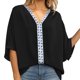 thumbnail image 1 of Camisa de gasa de manga 3/4 con cuello en V, blusa holgada estampada de gran tamaño, camiseta para mujer de verano, 1 of 5