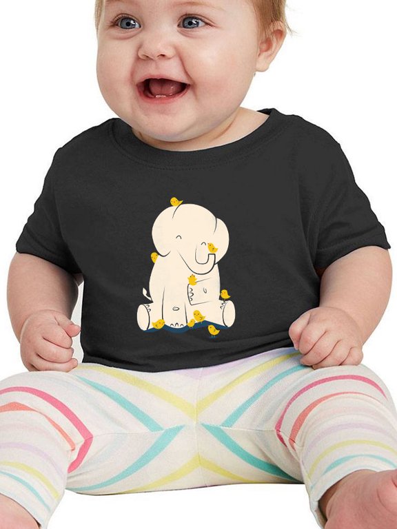 Elephant With Birds T-Shirt Infant -Jay Fleck Designs, Unisex 12 Months