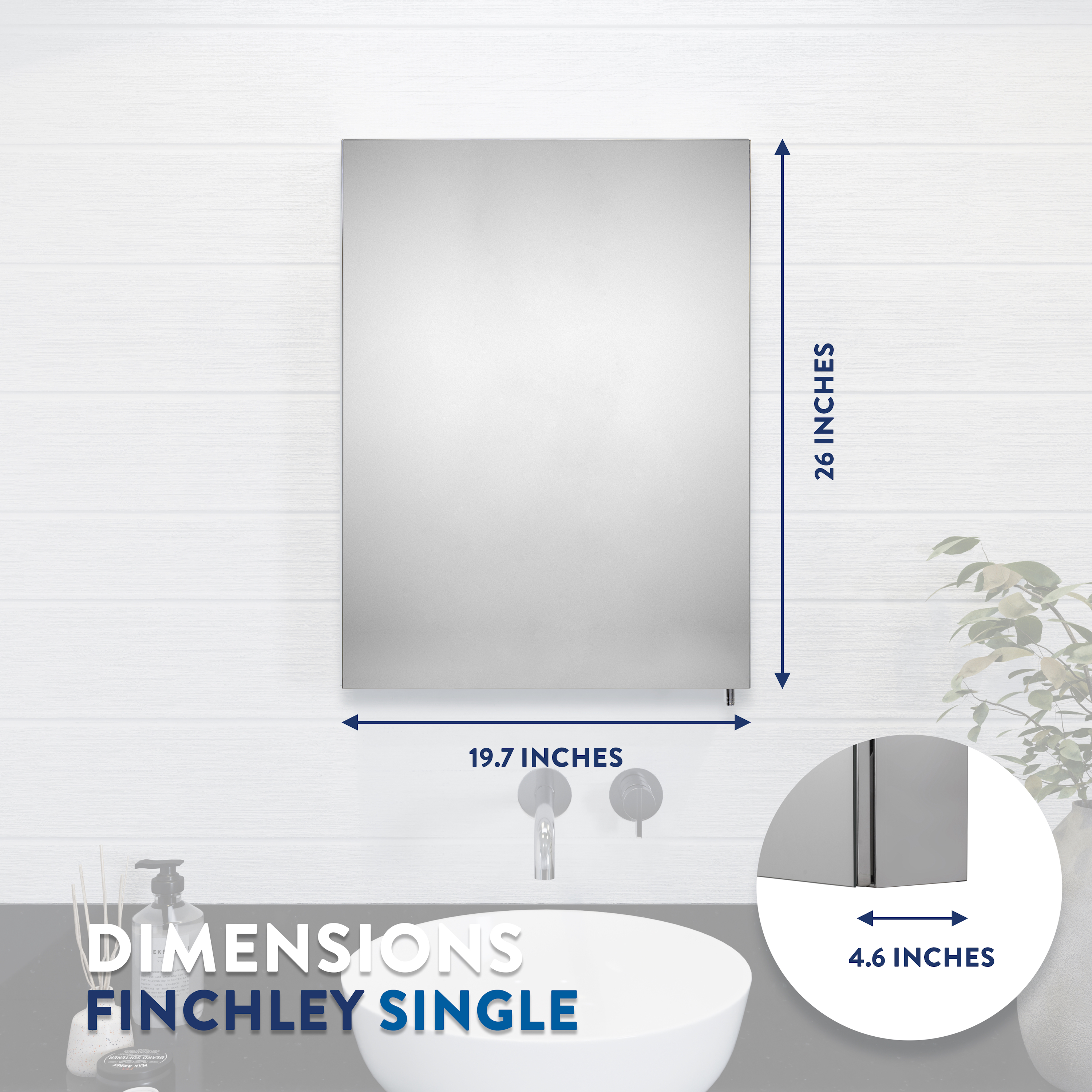Croydex Finchley Single Mirror Door Bathroom Medicine Cabinet, Soft Close (20x26 in)