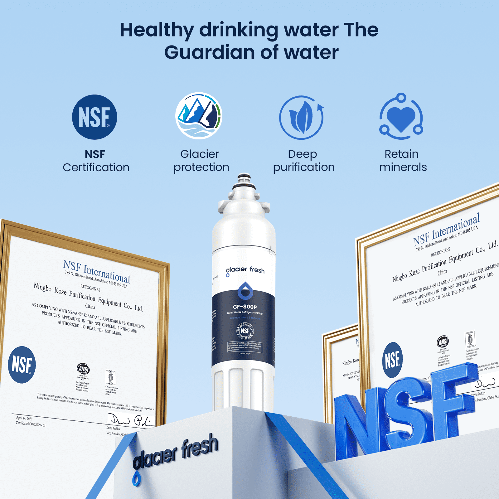 GLACIER FRESH Replacement for LT800P Refrigerator Water Filter, Compatible with LG LT800P, LT800PC, LSXS26326S, Kenmore 46-9490, 6 Pack