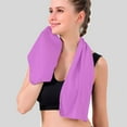 thumbnail image 4 of Cooling Towels for Neck and Face, 3 Pack 35"x12" Soft Breathable Yoga Towels with Hiking Buckle Packaging Ice Towels for Sport, Running, Camping, Gym, Travel YR01 (Purple, Blue, Orange), 4 of 5