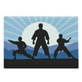 thumbnail image 1 of Kung Fu Cutting Board, Karate Men Silhouettes on Sun Rays Mountains, Decorative Tempered Glass Cutting and Serving Board, in 3 Sizes, by Ambesonne, 1 of 2