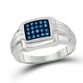 thumbnail image 3 of Sterling Silver Mens Round Blue Color Enhanced Diamond Cluster Ring 1/4 Cttw, 3 of 4