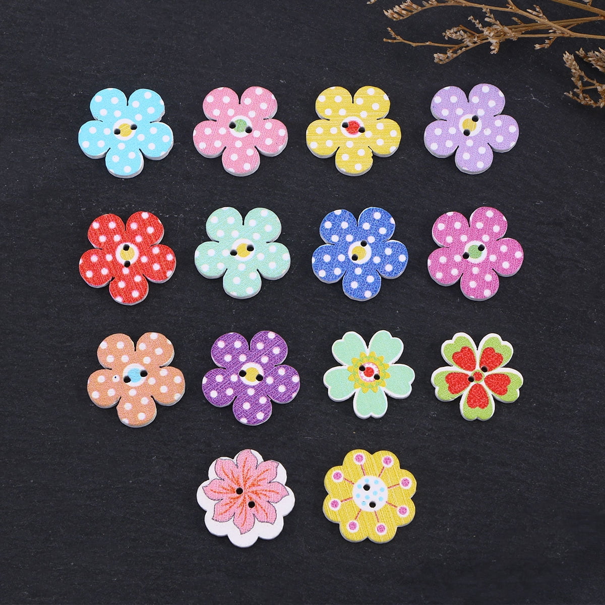100 PCS Wooden Chrysanthemum Buttons - Colorful Flower Buttons For DIY Crafts, Sewing & Scrapbooking - View #3