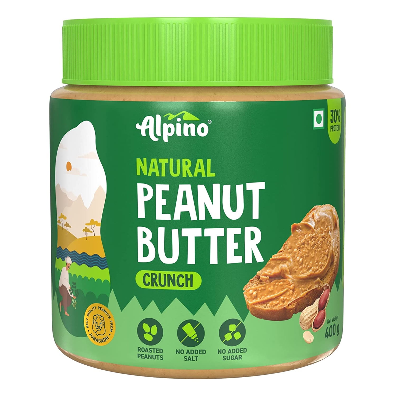 Alpino Natural Peanut Butter Spread Crunch 14.1 oz 100 Roasted Peanuts