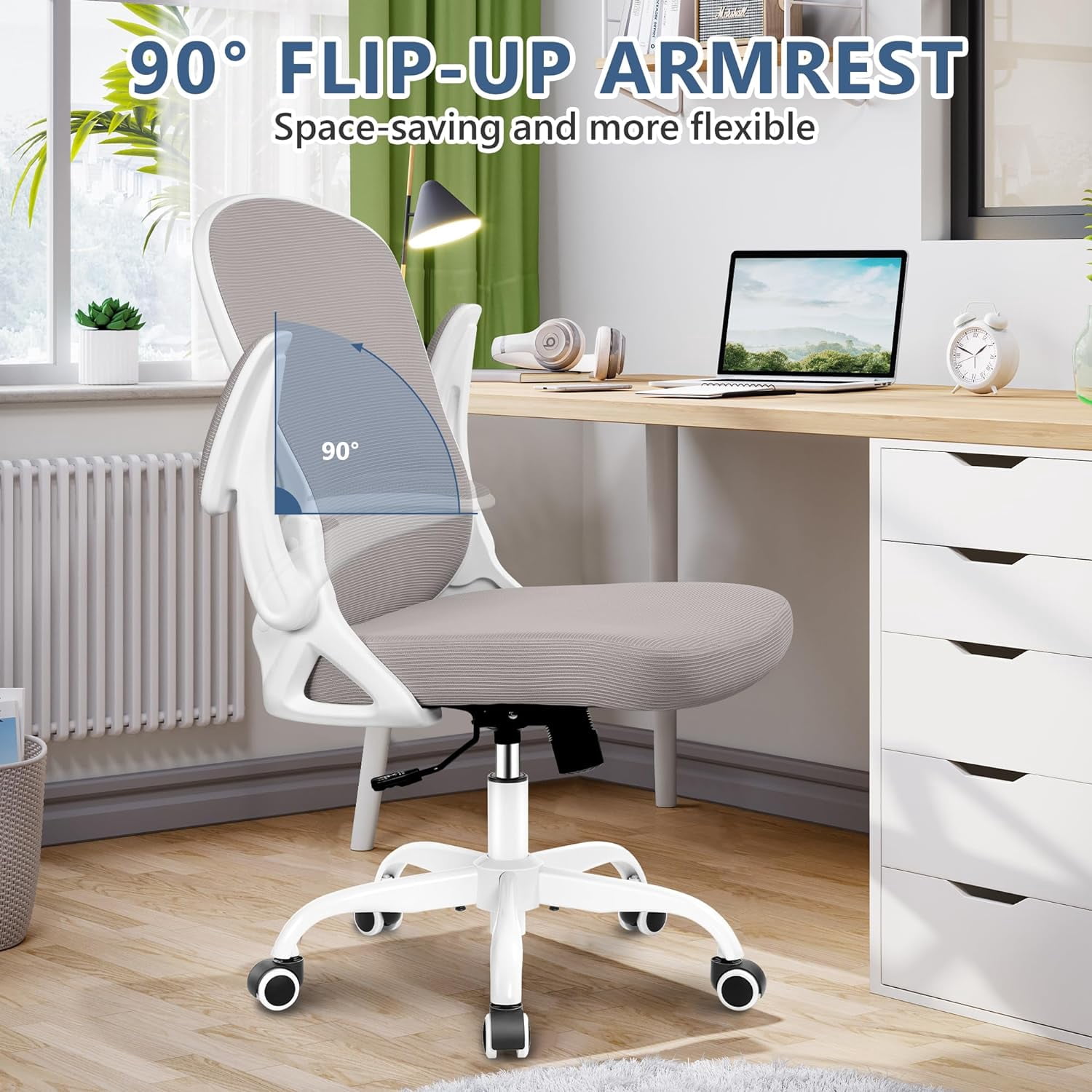 Office Chair, Ergonomic Desk Chair with Adjustable Height and Lumbar Support Swivel Desk Computer Chair with Flip up Armrests for Conference Room, Drak Gray