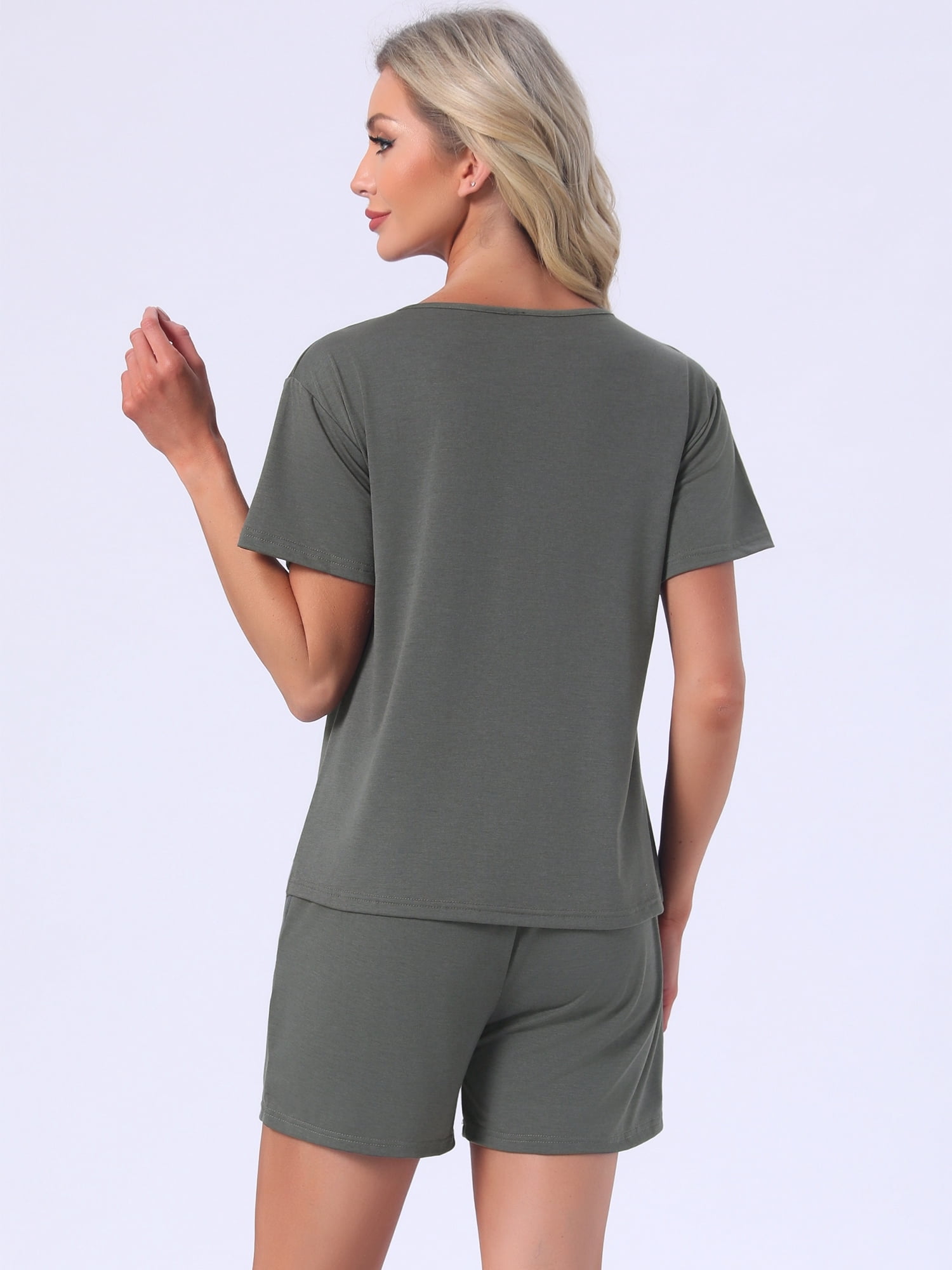 DARING DIVA Women's Pajama Set with Built-in Bra and Shorts Comfy Lounge Set L Dark Gray