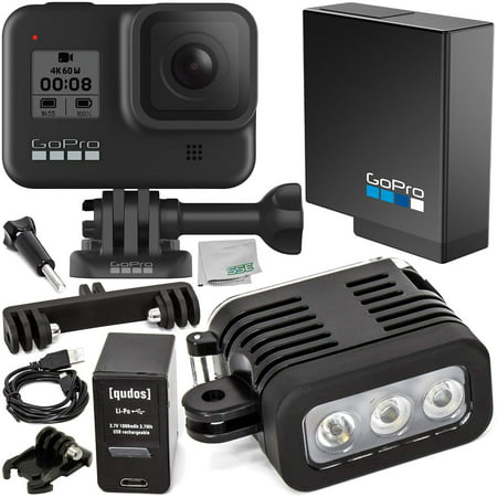 GoPro HERO8 (Hero 8) Action Camera (Black) and Rechargeable Underwater LED Light with Bracket
