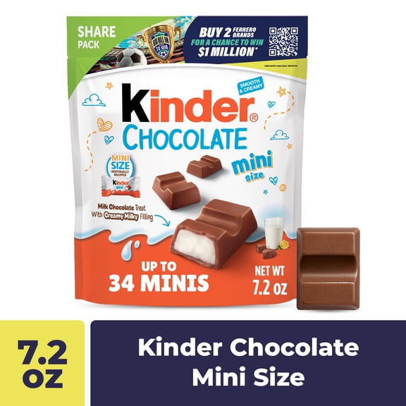 Kinder Chocolate Mini, 7.2 oz, Up to 34 Minis, Milk Chocolate Bar with Creamy Milky Filling, Individually Wrapped Candy Share Pack
