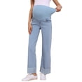 thumbnail image 1 of INSPIRE CHIC Jeans de maternidad para mujeres, Día de la Madre, pierna recta, con puños, alta elasticidad, sobre el vientre, pantalones para embarazadas, trabajo casual, XL, azul claro, 1 of 6