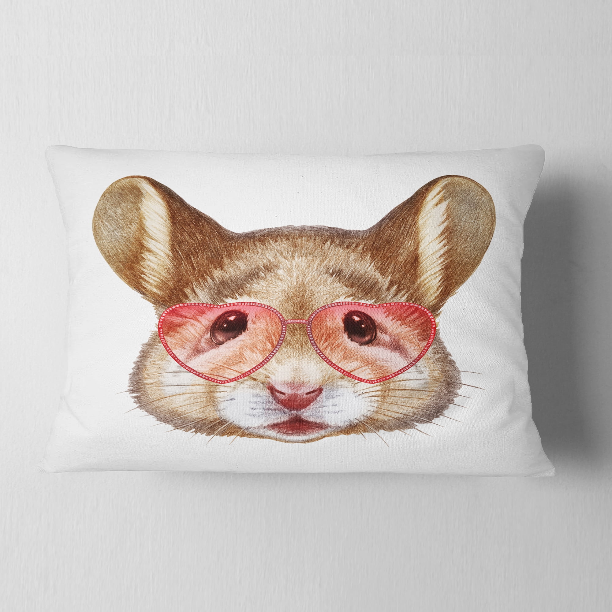 Designart Funny Mouse with Heart Glasses - Animal Throw Pillow - 12x20