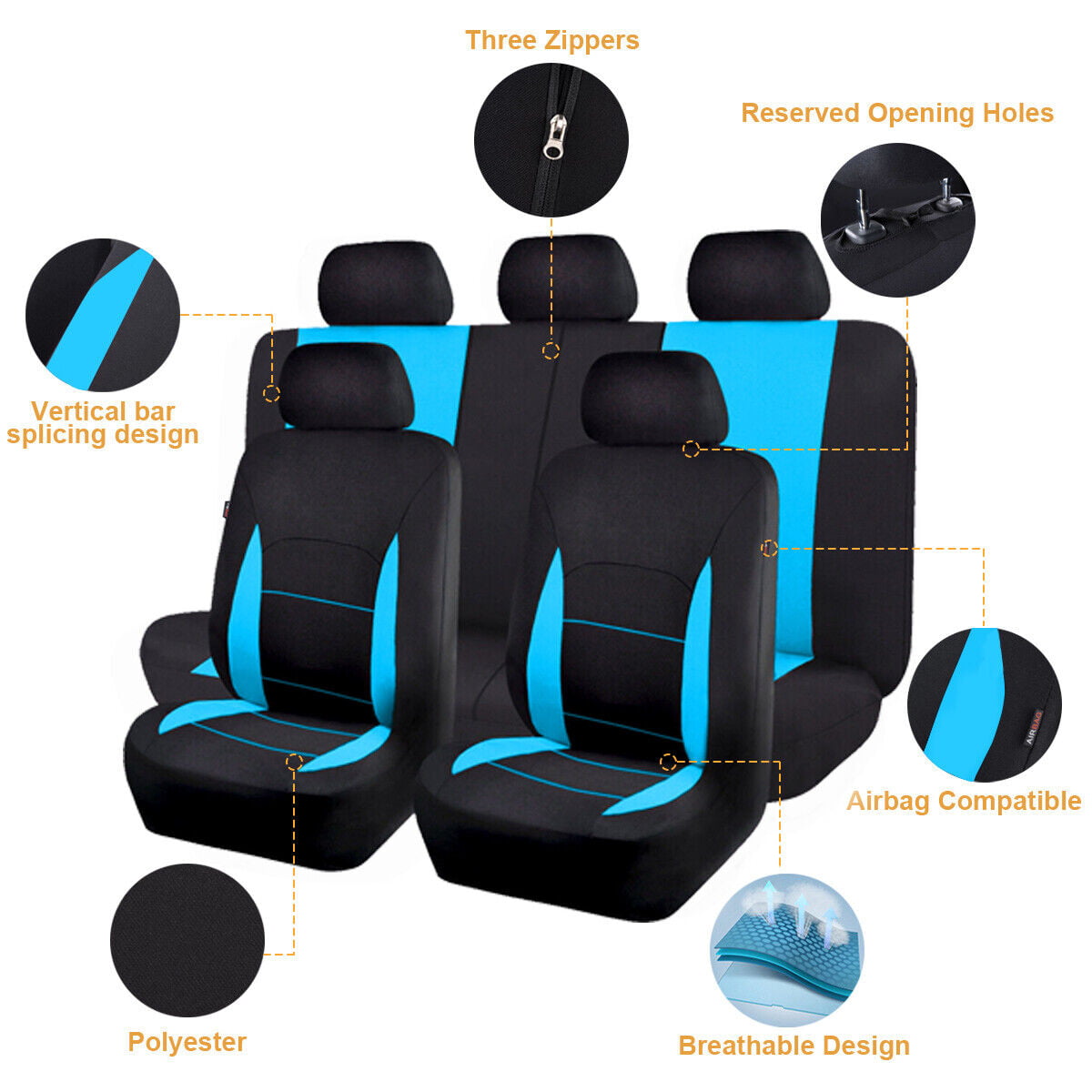 Flying Banner Car Seat Covers Front Seats Rear Bench Polyester car seat  Protectors Easy installations Rear Bench Split Classic Man Lady Truck (Full  Set -- Low Back, Black Mint Blue)