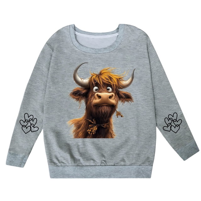 Zecgelong Cattle Long Sleeved Crew Neck Hoodie For Children Size Gray 5-6 Years