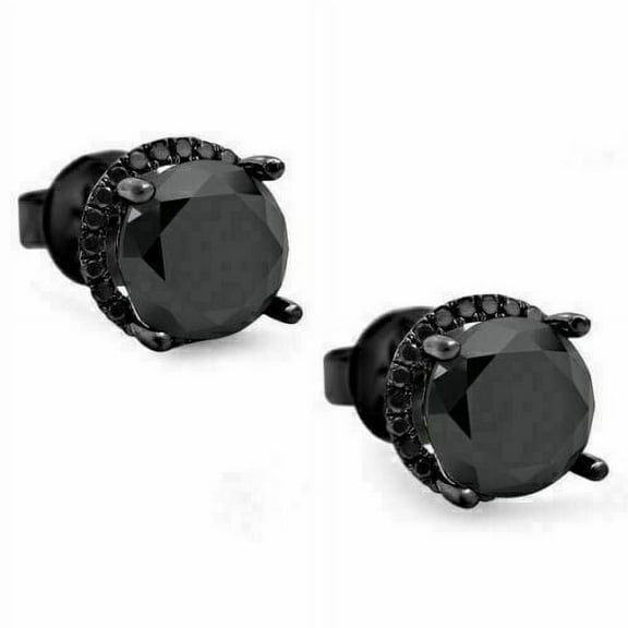 3Ct Round Cut Lab Created Black Diamond Halo Cluster Stud Women's Earrings 14K Black Gold Plated 925 Silver
