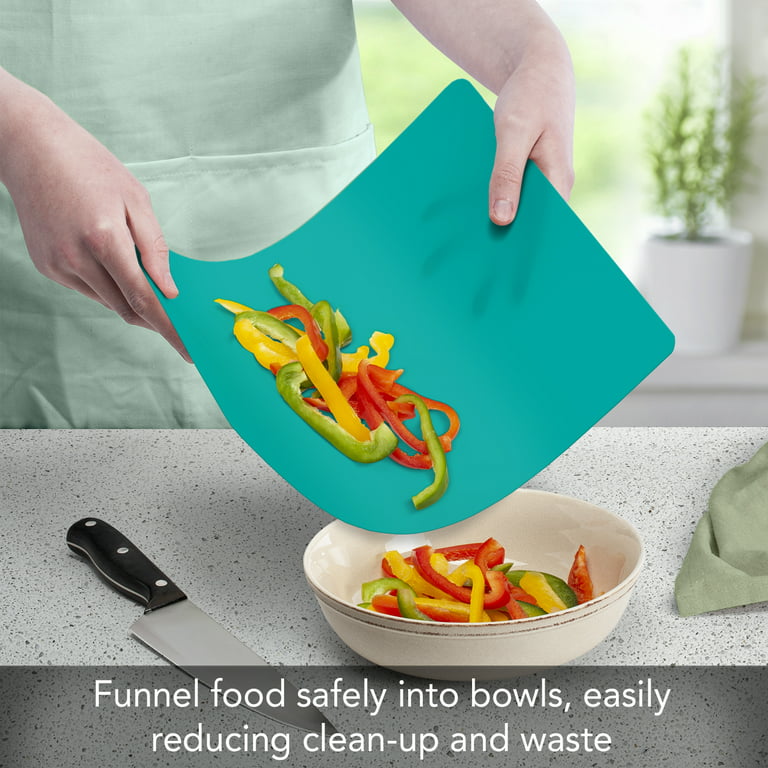 Cut N' Funnel 4 Pack Large Non-Slip Flexible Plastic Cutting Board Mat with  Patterned Colored Borders