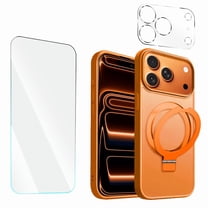 Entronix Bundle Compatible with iPhone 17 Pro Max — Magnetic Dual-Layer Phone Case & 1 Clear Screen Protector & 1 Camera Lens Protector, Anti-Drop 9H Easy Install, Orange