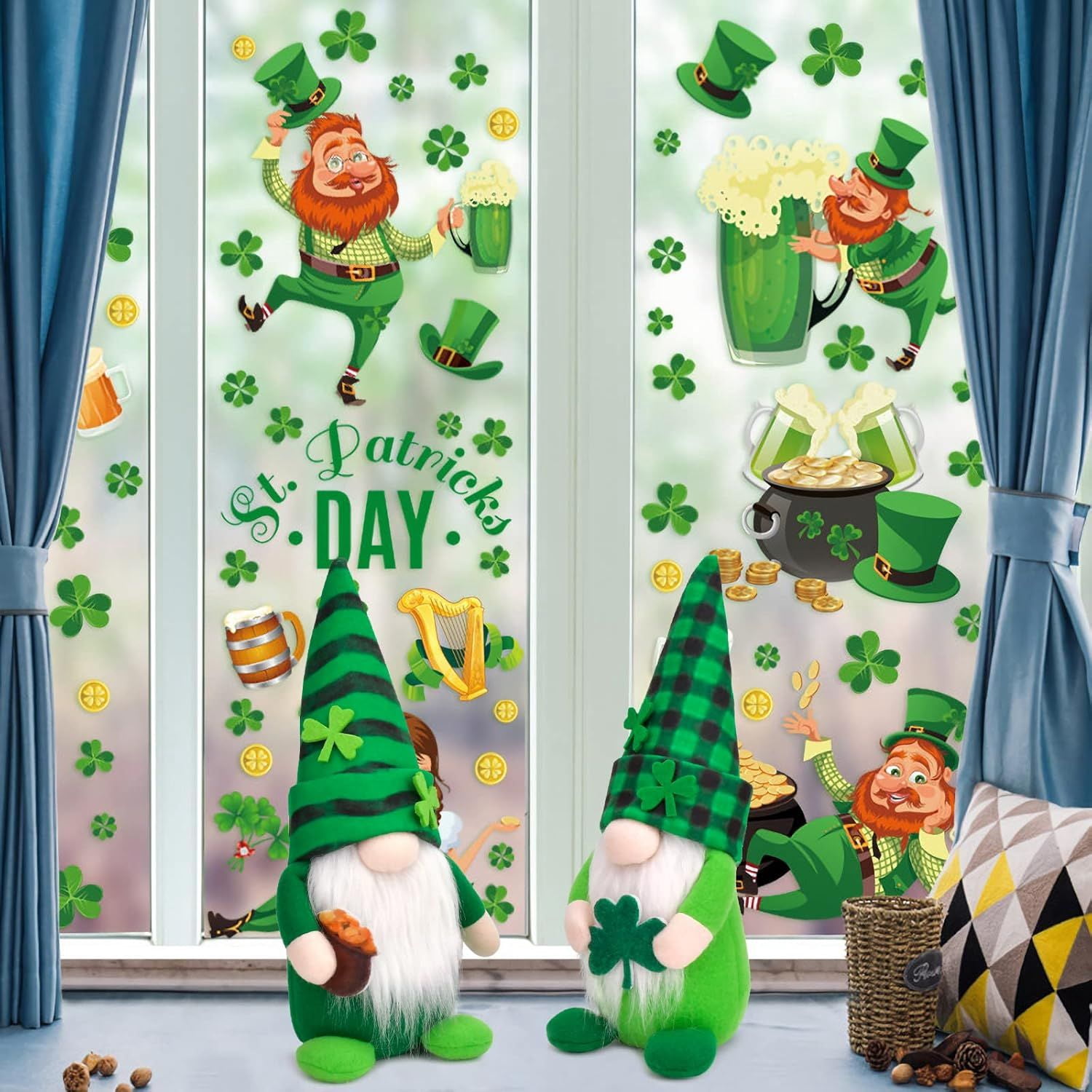 St Patricks Day Gnomes Decorations, 2 Pack Gnomes Plush Lucky Green Shamrock Home Table Decor Ornaments for Irish Saint Patrick's Day